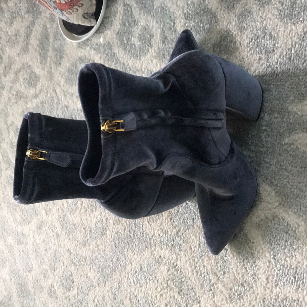 Authentic Prada Blue Velvet Boots With Chunky Heel.